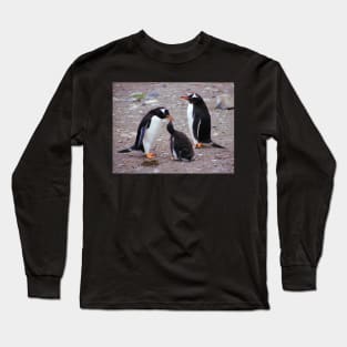 Gentoo Penguin Family Feeding Chick Long Sleeve T-Shirt